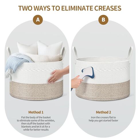سلة تخزين غرفة معيشة غرفة معيشة بطانية ، 21.7 "× 21.7" × 13.8 "XXL حبل الغسيل المنسوجة من القطن XXL in Kuwait