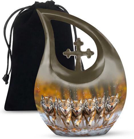 Wolf Urns for Human Ashes - Cremation Burial Urns for Female - Large Funeral Decorative Urn for Male - Memorial Urn for Women & Men - Funeral for Mom & Dad (10 Inch) in Saudi Arabia