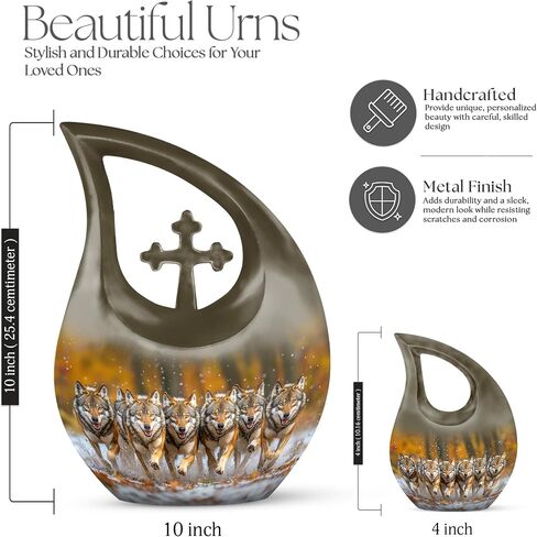 Wolf Urns for Human Ashes - Cremation Burial Urns for Female - Large Funeral Decorative Urn for Male - Memorial Urn for Women & Men - Funeral for Mom & Dad (10 Inch) in Saudi Arabia
