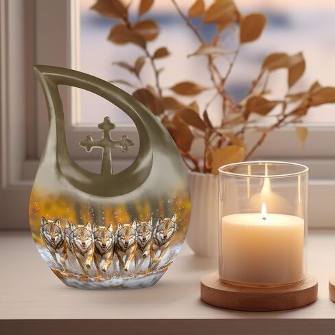 Wolf Urns for Human Ashes - Cremation Burial Urns for Female - Large Funeral Decorative Urn for Male - Memorial Urn for Women & Men - Funeral for Mom & Dad (10 Inch) in Saudi Arabia