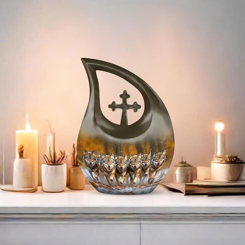 Wolf Urns for Human Ashes - Cremation Burial Urns for Female - Large Funeral Decorative Urn for Male - Memorial Urn for Women & Men - Funeral for Mom & Dad (10 Inch) in Saudi Arabia