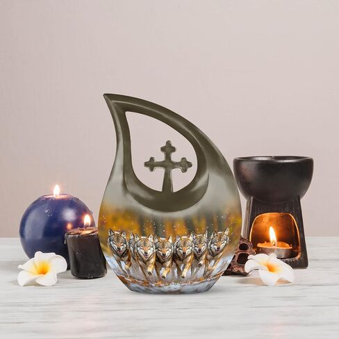 Wolf Urns for Human Ashes - Cremation Burial Urns for Female - Large Funeral Decorative Urn for Male - Memorial Urn for Women & Men - Funeral for Mom & Dad (10 Inch) in Saudi Arabia