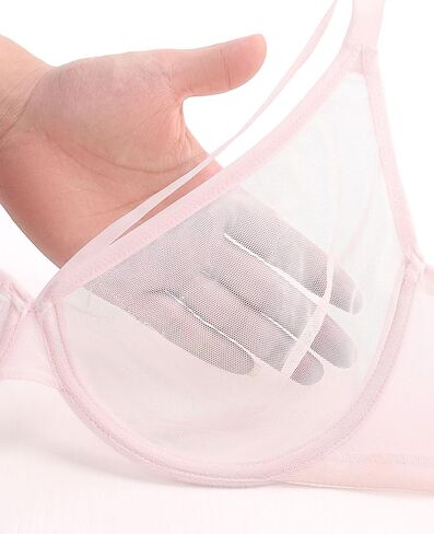 Sexy Bras for Women Plunge Unline Sheer Mesh Underwire Comfortable Minimizer Bra See Through in Saudi Arabia