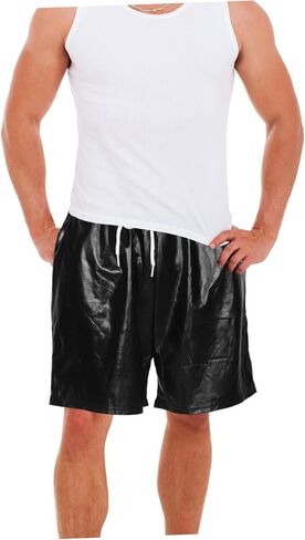 Men's Fashion Shorts Disco Rave Pants Shiny Polyester Shorts Party Outfit Nightclub Wear Stage Performance Men's Costumes Black in Saudi Arabia
