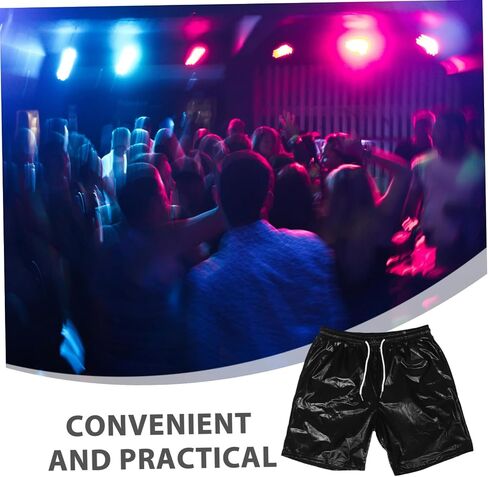 Men's Fashion Shorts Disco Rave Pants Shiny Polyester Shorts Party Outfit Nightclub Wear Stage Performance Men's Costumes Black in Saudi Arabia