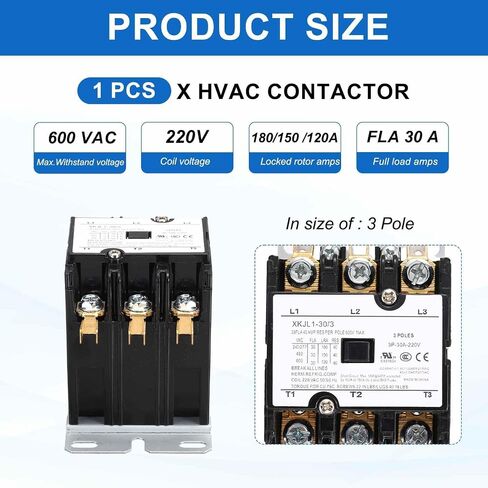 DMiotech HVAC Contactor, 3 Pole FLA 30 Amps 240V Coil Air Conditioner Contactor Compressor Condenser Motor AC Definite Purpose Contactor, UL Listed in Saudi Arabia