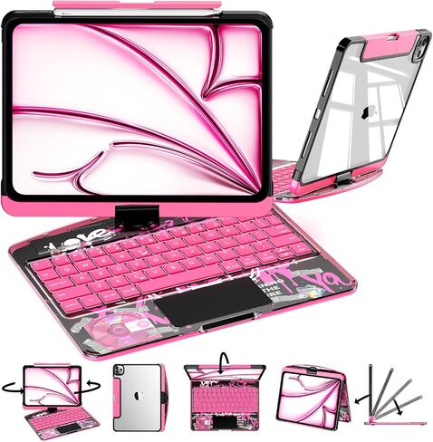 iPad Keyboard Case,for iPad Pro 11in(M4/M5) 2024/2025,Transparent Keyboard Case Featuring RGB Backlighting, 360° Rotating Trackpad, and Stylus Slot,White in Saudi Arabia