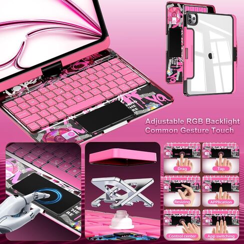 iPad Keyboard Case,for iPad Pro 11in(M4/M5) 2024/2025,Transparent Keyboard Case Featuring RGB Backlighting, 360° Rotating Trackpad, and Stylus Slot,White in Saudi Arabia