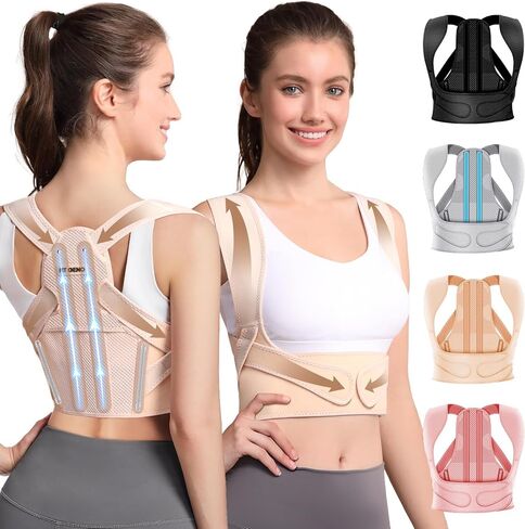 Fit Geno Posture Corrector for Women: Adjustable Lightweight Upper Back Brace for Neck Shoulder & Upper Back Pain Relief - Improve Posture Correct Hunchback Slouching Kyphosis Invisible Under Clothes (XS/S Under Bust 26"-37") in Saudi Arabia