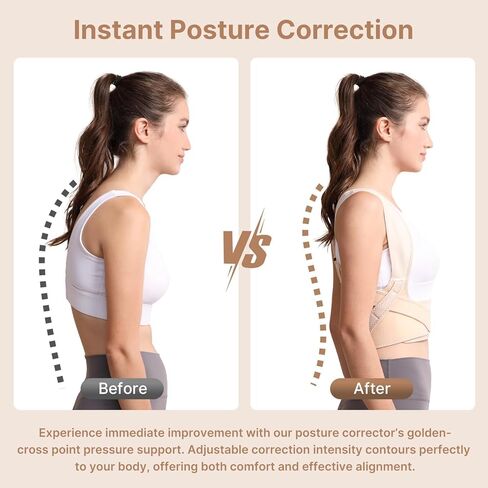 Fit Geno Posture Corrector for Women: Adjustable Lightweight Upper Back Brace for Neck Shoulder & Upper Back Pain Relief - Improve Posture Correct Hunchback Slouching Kyphosis Invisible Under Clothes (XS/S Under Bust 26"-37") in Saudi Arabia