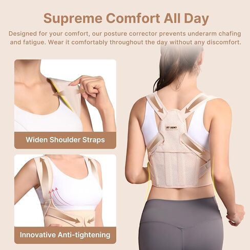 Fit Geno Posture Corrector for Women: Adjustable Lightweight Upper Back Brace for Neck Shoulder & Upper Back Pain Relief - Improve Posture Correct Hunchback Slouching Kyphosis Invisible Under Clothes (XS/S Under Bust 26"-37") in Saudi Arabia