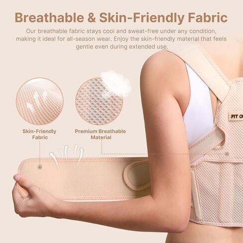 Fit Geno Posture Corrector for Women: Adjustable Lightweight Upper Back Brace for Neck Shoulder & Upper Back Pain Relief - Improve Posture Correct Hunchback Slouching Kyphosis Invisible Under Clothes (XS/S Under Bust 26"-37") in Saudi Arabia