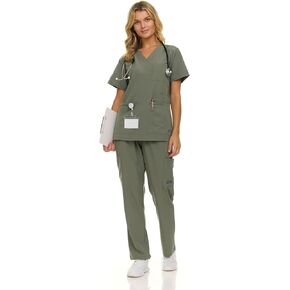 Nautica Scrubs for Women Set, 9 Pocket Breathable Scrub Sets For Woman Pants Tops, Comfortable Soft Stretch Womens Scrub Sets in Kuwait