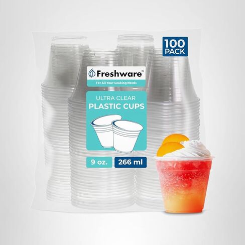 أكواب بلاستيكية فريش برايس [100 حزمة - 20 أوقية] أكواب يمكن التخلص منها لتناول القهوة المثلجة ، العصير ، الحليب ، المشروبات الباردة in Kuwait