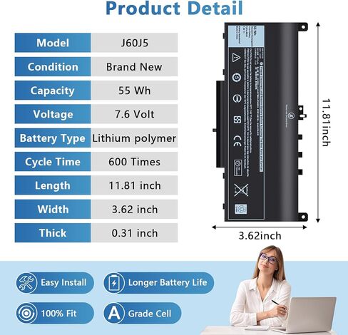 WDX0R Laptop Battery Replacement for Dell inspiron 13 14 15 7000 5000 Series 5379 5567 5570 5579 7378 7573 7579 Latitude 3500 3400 3340 3580 3590 3480 3490 3189 3390 3190 P69G P58F 3CRH3 42Wh 11.4V in Kuwait