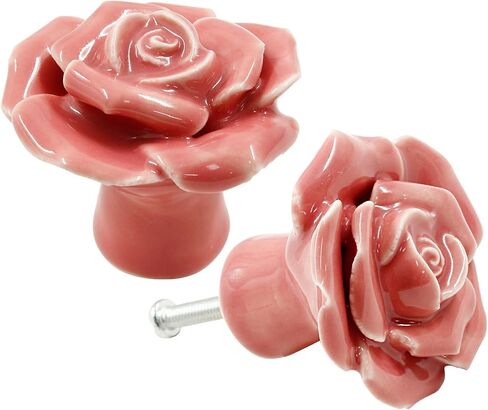 6 Pcs Pink Rose Drawer Pulls, Ceramic Flower Knobs Decor Handles for Drawer, Cabinet, Dresser, Cupboard, Door in Saudi Arabia