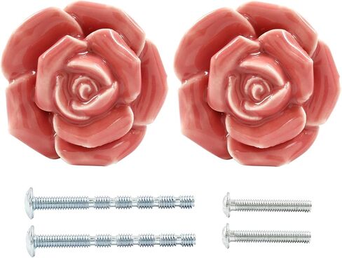 6 Pcs Pink Rose Drawer Pulls, Ceramic Flower Knobs Decor Handles for Drawer, Cabinet, Dresser, Cupboard, Door in Saudi Arabia