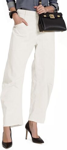 Cicy Bell Womens Baggy Barrel Horseshoe Pants Casual High Waisted Button Trousers with Front Pockets in Saudi Arabia