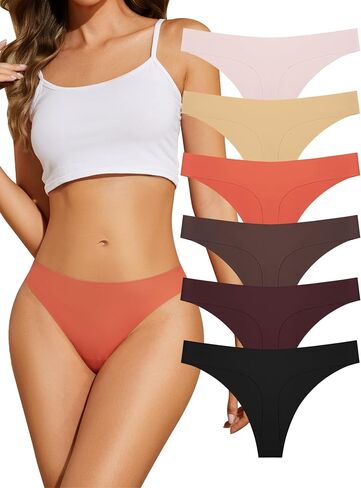 Seamless Thongs for Women 6 Pack,No Show Underwear,Comfortable Ladies Panties Underpants,Invisible Gym Workout Undies in Saudi Arabia