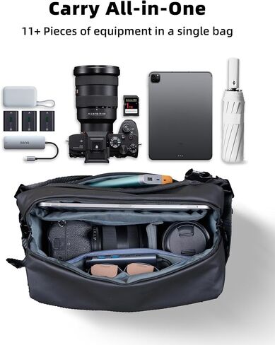 llano Camera Sling Bag for Photographers, DSLR Shoulder Bag Small, Compact Crossbody Camera Case with Adjustable Strap for Canon Nikon Sony Mirrorless, Fits 1 Camera 2 Lenses Accessories in Saudi Arabia