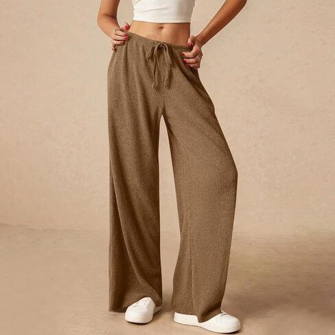 المرأة مضلع واسعة الساق بنطلون طويل وواسع غير رسمي مريح مريح فضفاض لينة متماسكة بيجامة السراويل مع الرباط ملابس خاصة in Kuwait