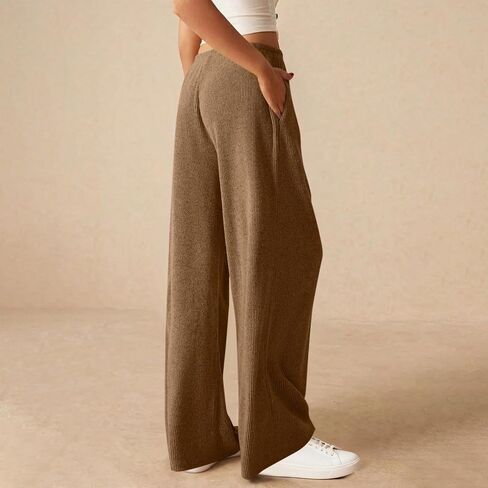 المرأة مضلع واسعة الساق بنطلون طويل وواسع غير رسمي مريح مريح فضفاض لينة متماسكة بيجامة السراويل مع الرباط ملابس خاصة in Kuwait