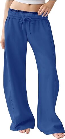 Wide Leg Pants Woman Casual Sweatpants with Pockets for Women Drawstring High Waist Loose Soft Stretch Trousers in Saudi Arabia