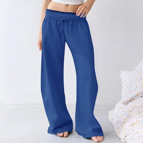 Wide Leg Pants Woman Casual Sweatpants with Pockets for Women Drawstring High Waist Loose Soft Stretch Trousers in Saudi Arabia