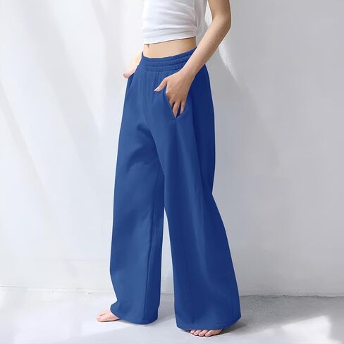 Wide Leg Pants Woman Casual Sweatpants with Pockets for Women Drawstring High Waist Loose Soft Stretch Trousers in Saudi Arabia