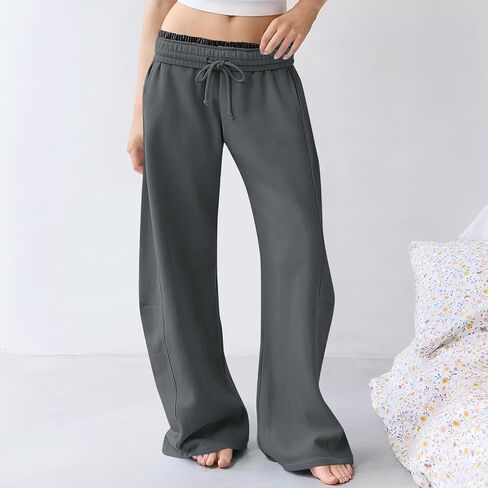 Wide Leg Pants Woman Casual Sweatpants with Pockets for Women Drawstring High Waist Loose Soft Stretch Trousers in Saudi Arabia