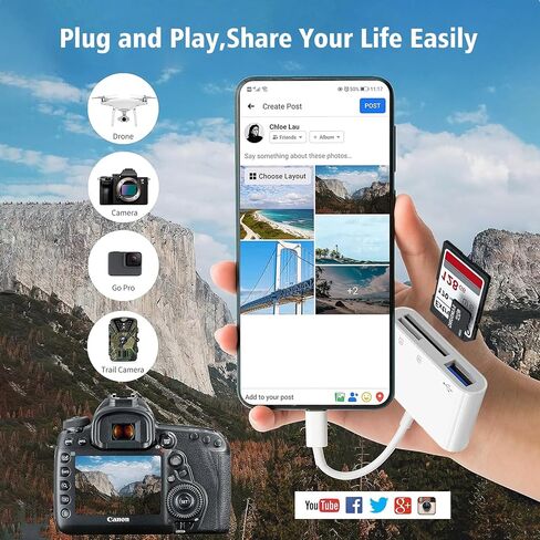 Micro SD Card Reader 2 in 1 Micro to C OTG Adapter Portable Memory Card Reader for SD TF SDXC SDHC MMC RS-MMC Micro SD Micro SDXC Micro SDHC Card and UHS-I Cards in Kuwait