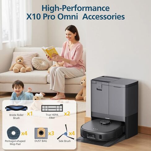 24 Pcs X10 Pro Omni Accessories for eufy X10 Pro Omni Robot Vacuum Accessories Kit, 2 Main Brush+ 4 Hepa Filters+ 4 Mop Pads+ 6 Vacuum Bags+ 6 Side Brushs+ 1 Cleaning Brush+ 1 Screwdriver in Kuwait