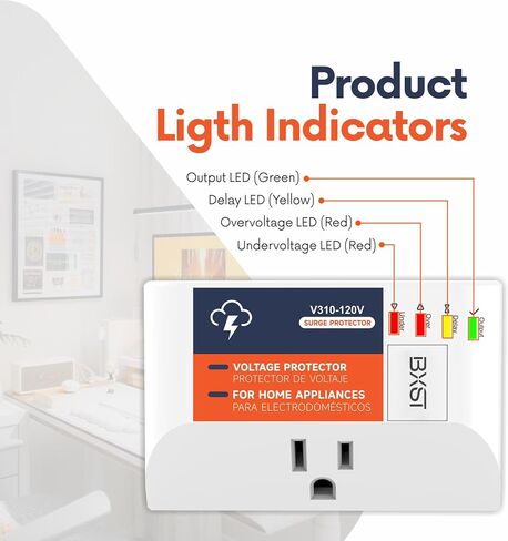 Surge Protector for Home Appliances, 120V 15A Voltage Protector Outlet with 140J Lightning Protection, Wall Overload & Power Surge Protection Plug for Refrigerator, TV, Computer, Washing Machine in Kuwait