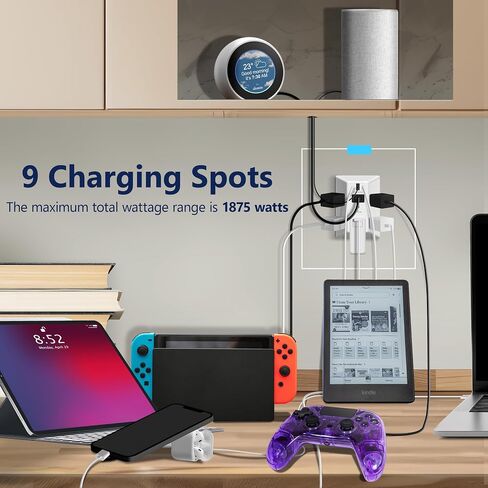 LIDER 6-Outlet Surge Expander with PD-36W USB Type A/C, Fast Charging, Surge Protector with LED Indicator, Decorator and Standard (duplex) Receptacles, USB Wall Multi Outlet Extender, UL Listed, White in Kuwait