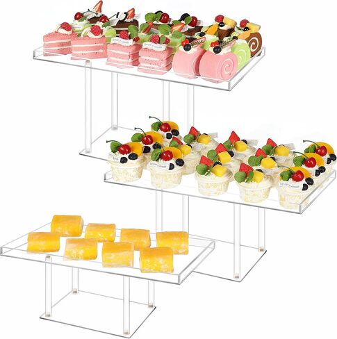Acrylic Dessert Table Display Set, Clear Cupcake Stand, 3 Tiered Serving Trays and Platters, Buffet Riser and Stand Appetizer Sandwiches Cookie Display Stand Finger Food Display Trays for Party Bases Para Postres in Kuwait