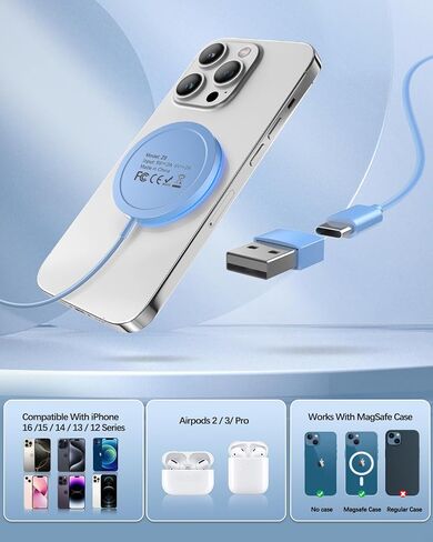 الشاحن اللاسلكي المغناطيسي الشاحن السريع Apple Mag-Safe for iPhone 15 Pro Max/15 Pro/15/15 Plus/14/13/20 Series AirPods 3/2/Pro/Pro 2 in Kuwait