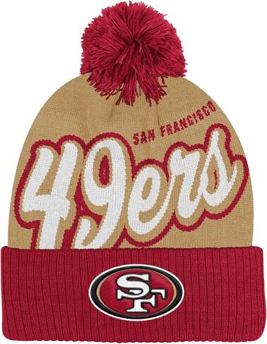 قبعة NFL Kids Youth 8-20 الرسمية للشعار الأساسي Wordmark للطقس البارد محاكة بأساور من Pom Beanie Hat in Kuwait