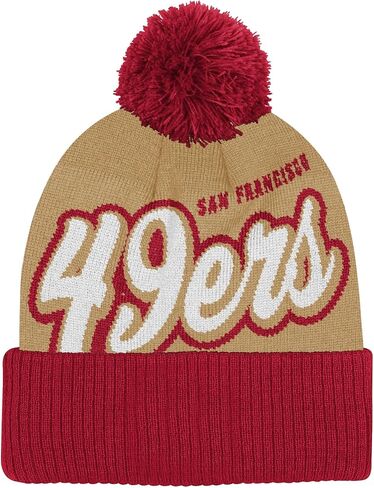 قبعة NFL Kids Youth 8-20 الرسمية للشعار الأساسي Wordmark للطقس البارد محاكة بأساور من Pom Beanie Hat in Kuwait