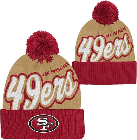 قبعة NFL Kids Youth 8-20 الرسمية للشعار الأساسي Wordmark للطقس البارد محاكة بأساور من Pom Beanie Hat in Kuwait
