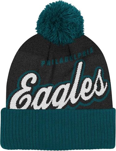 قبعة NFL Kids Youth 8-20 الرسمية للشعار الأساسي Wordmark للطقس البارد محاكة بأساور من Pom Beanie Hat in Kuwait