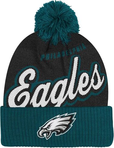 قبعة NFL Kids Youth 8-20 الرسمية للشعار الأساسي Wordmark للطقس البارد محاكة بأساور من Pom Beanie Hat in Kuwait