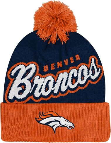قبعة NFL Kids Youth 8-20 الرسمية للشعار الأساسي Wordmark للطقس البارد محاكة بأساور من Pom Beanie Hat in Kuwait