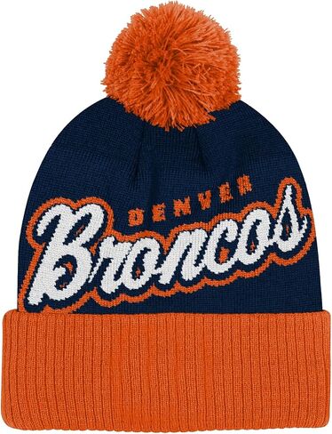قبعة NFL Kids Youth 8-20 الرسمية للشعار الأساسي Wordmark للطقس البارد محاكة بأساور من Pom Beanie Hat in Kuwait