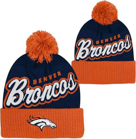 قبعة NFL Kids Youth 8-20 الرسمية للشعار الأساسي Wordmark للطقس البارد محاكة بأساور من Pom Beanie Hat in Kuwait