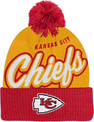 قبعة NFL Kids Youth 8-20 الرسمية للشعار الأساسي Wordmark للطقس البارد محاكة بأساور من Pom Beanie Hat in Kuwait