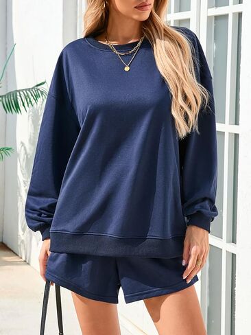 Womens 2 Piece Outfits Fall Sweatsuits Oversized Long Sleeve Sweatshirts Sweat Shorts Casual Lounge Matching Sets in Kuwait
