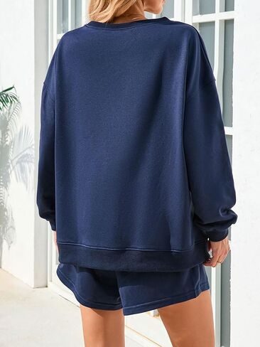 Womens 2 Piece Outfits Fall Sweatsuits Oversized Long Sleeve Sweatshirts Sweat Shorts Casual Lounge Matching Sets in Kuwait