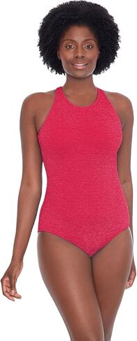 CHLORINE RESISTANT KRINKLE TEXTURED SOLID HIGH NECK ONE PIECE in Kuwait