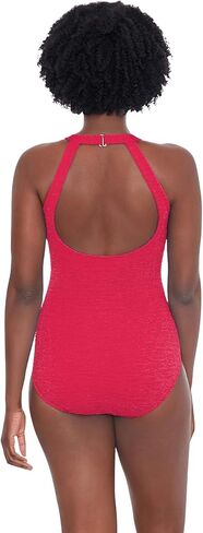 CHLORINE RESISTANT KRINKLE TEXTURED SOLID HIGH NECK ONE PIECE in Kuwait