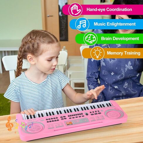 لوحة مفاتيح البيانو للأطفال المبتدئين، لوحات مفاتيح البيانو الرقمية الكهربائية المحمولة، 61 لعبة الآلات الموسيقية الرئيسية مع ميكروفون، هدايا عيد الميلاد وأعياد الميلاد للفتيات والأولاد in Kuwait
